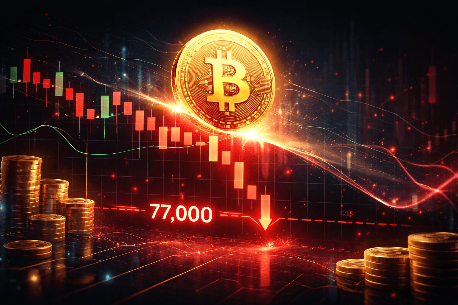 ビットコインが一時77,000 USDT割れ、OKXデータ