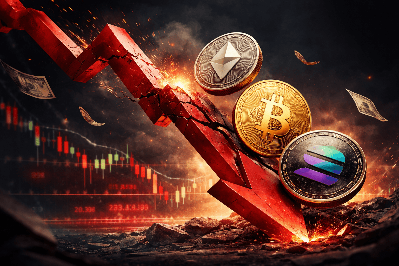 Whale Closes Bitcoin, Ethereum, and Solana Positions, Reports $2.86 Million Loss