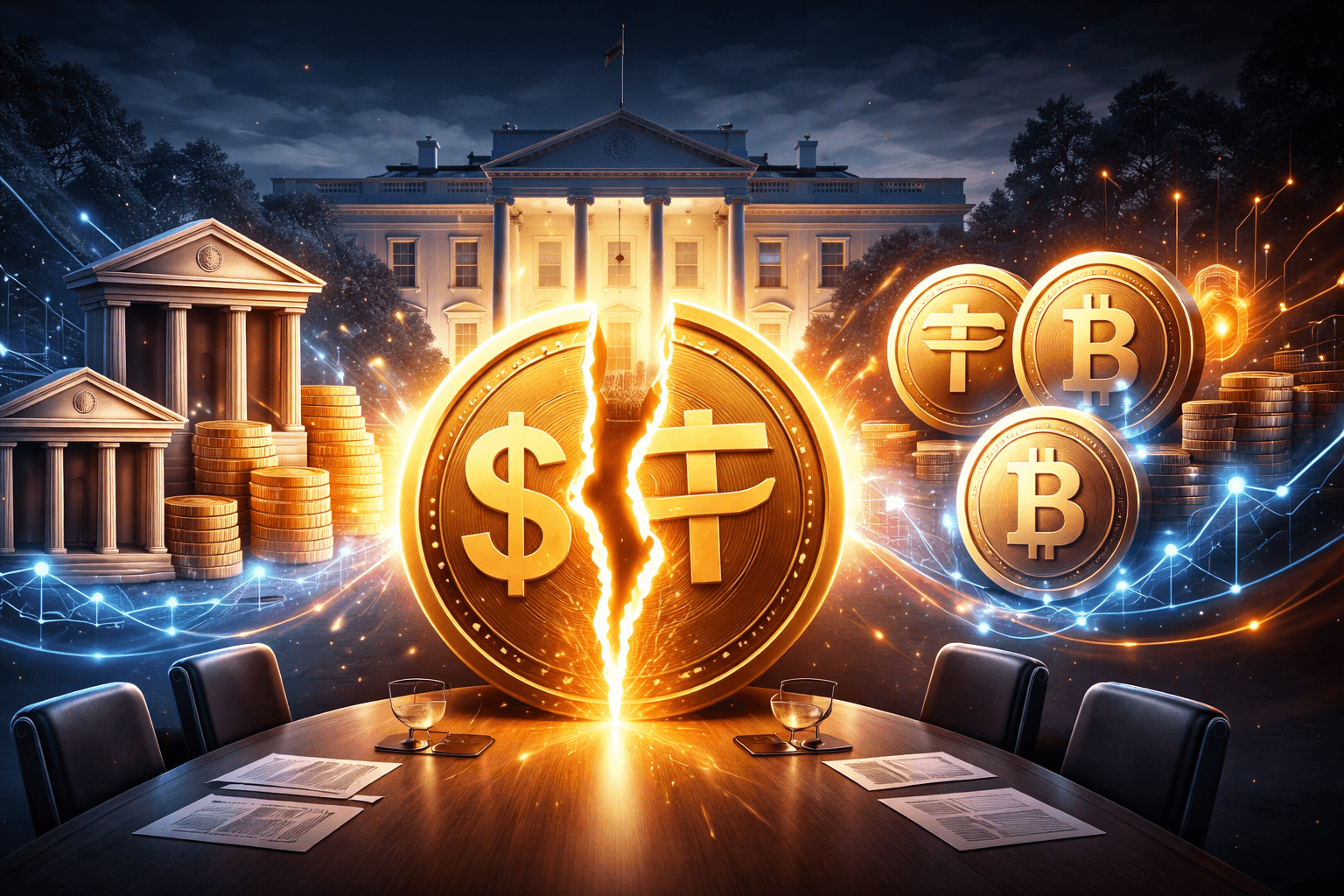 White House Stablecoin Talks Stall as Banks Demand Ban on Yield (interest-like rewards)