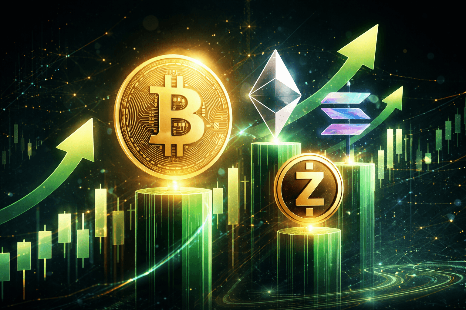 ビットコイン、イーサリアム、ソラナが上昇　中央集権取引所ではジーキャッシュの上昇率が首位