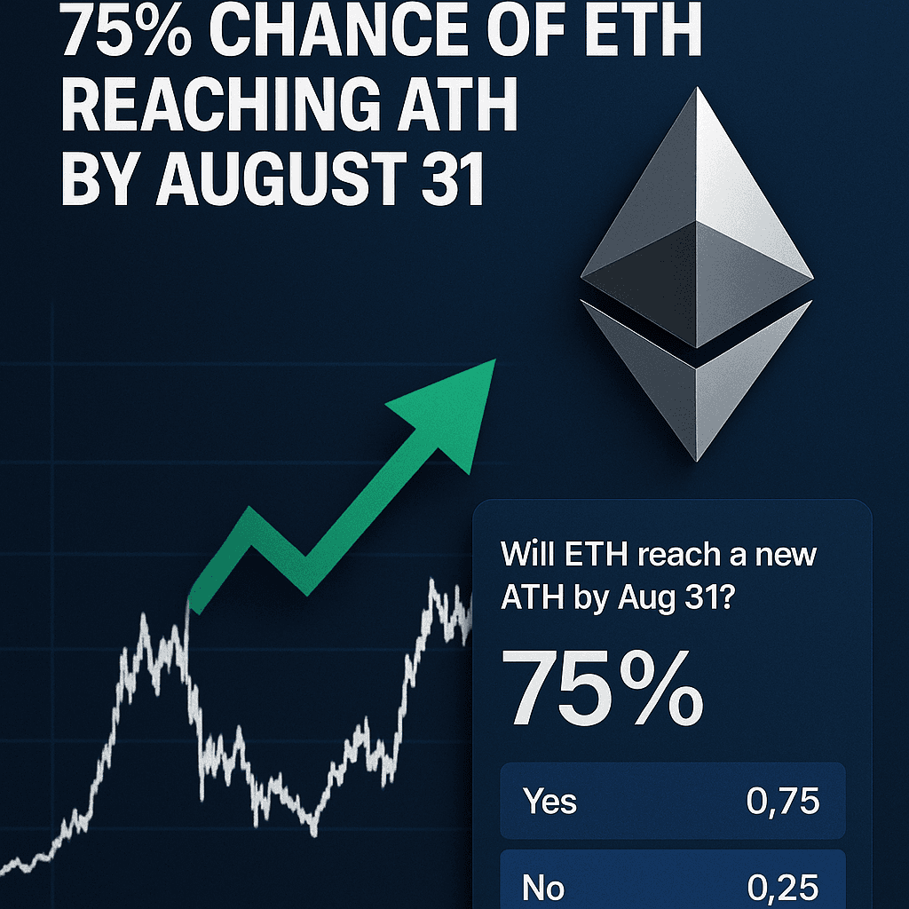 Polymarket Users Forecast 75% Chance of ETH Reaching ATH by August 31