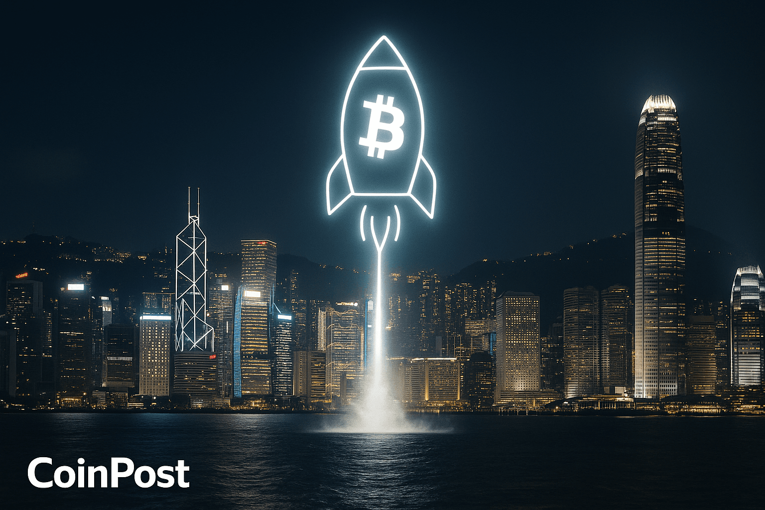 Bitcoin Rocket Light Show Illuminates Hong Kong Skyline