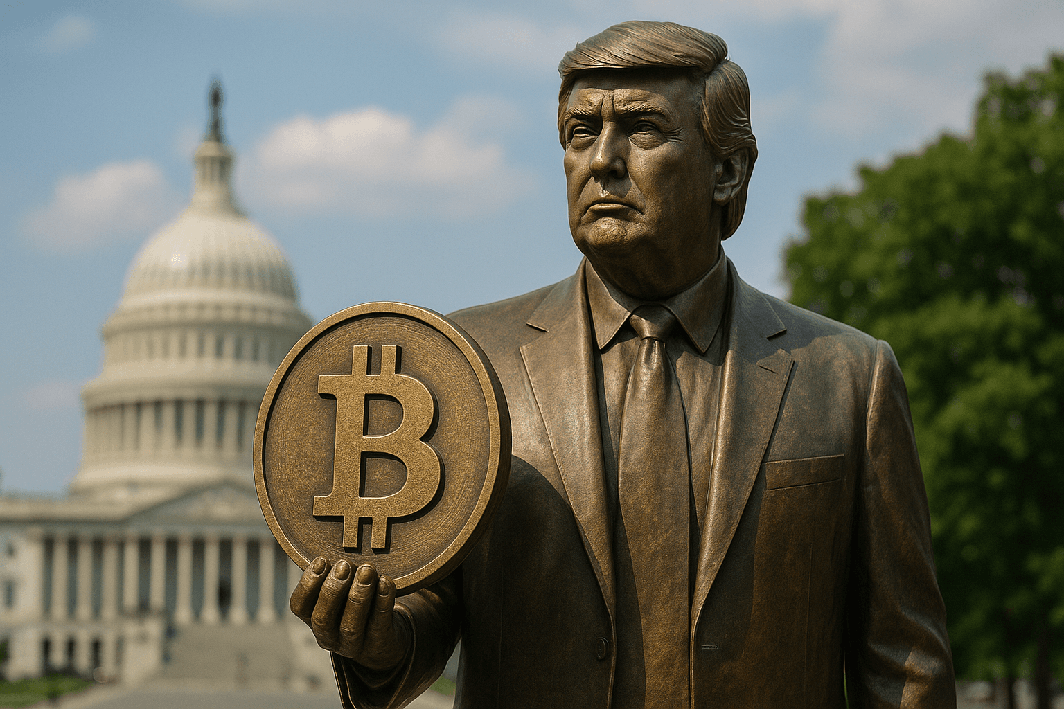 Statue of President Trump Holding Bitcoin Spotted in Washington, DC