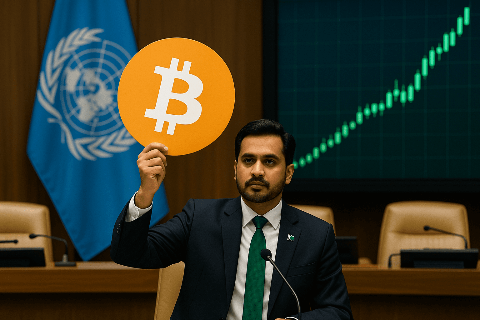 Pakistan’s Minister of State for Crypto Displays Bitcoin Sign at UN