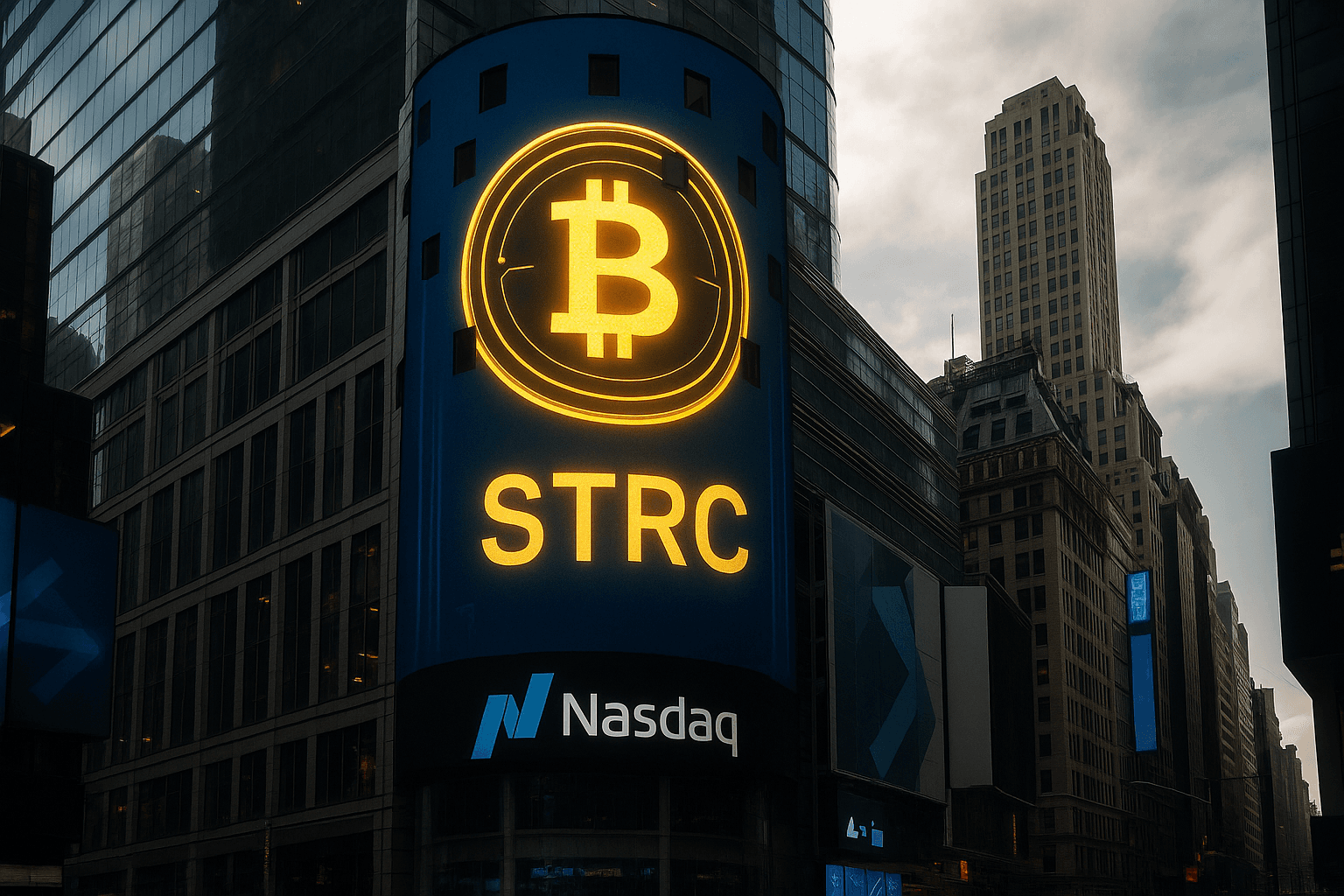 戦略企業がタイムズスクエアのナスダックタワーでSTRCを披露