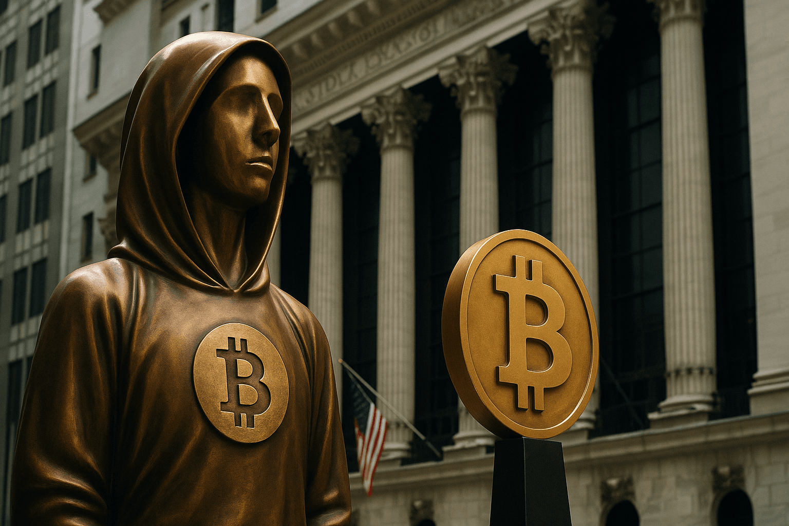Statue of Bitcoin Creator Satoshi Nakamoto Displayed at New York Stock Exchange