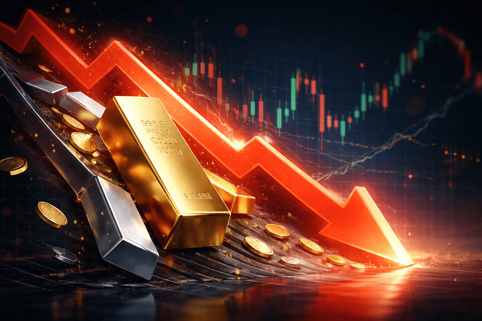 Spot Gold Falls Over $20, Silver Slips Below $81