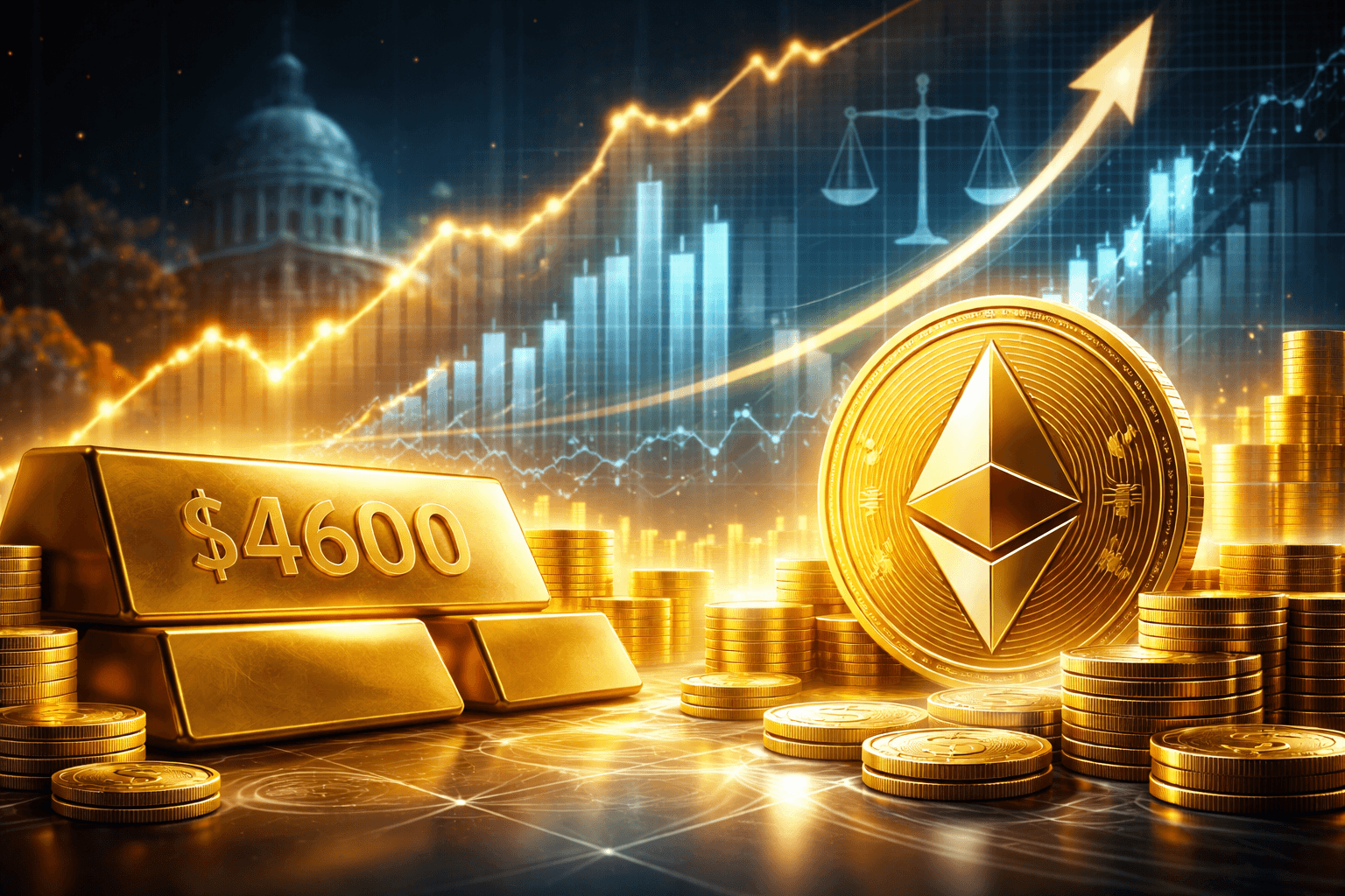 Gold Hits Record $4,600 as BitMine Expands ETH Staking Amid Powell Probe