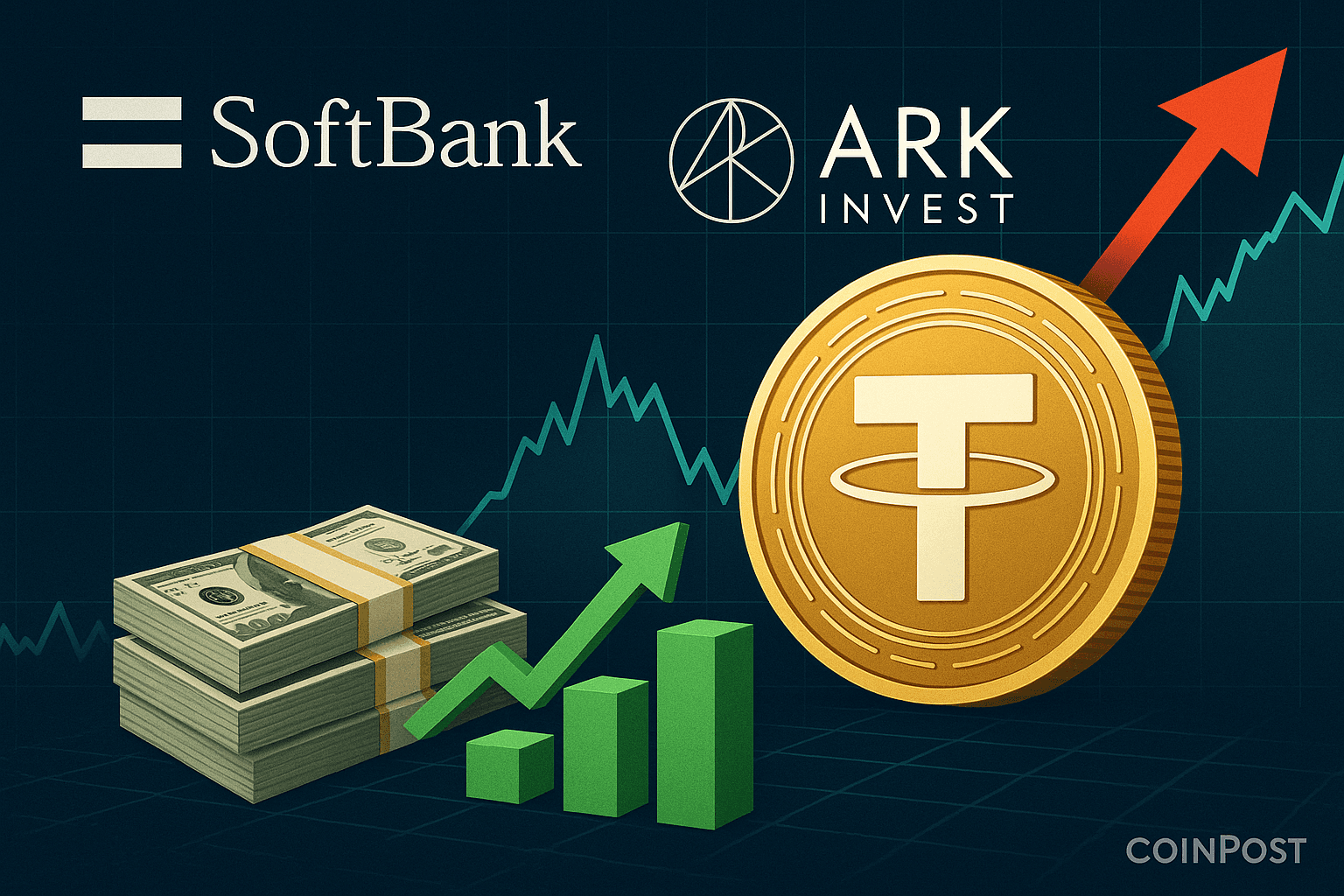 ソフトバンクとARK、テザーの数十億ドル規模資金調達への参加を検討