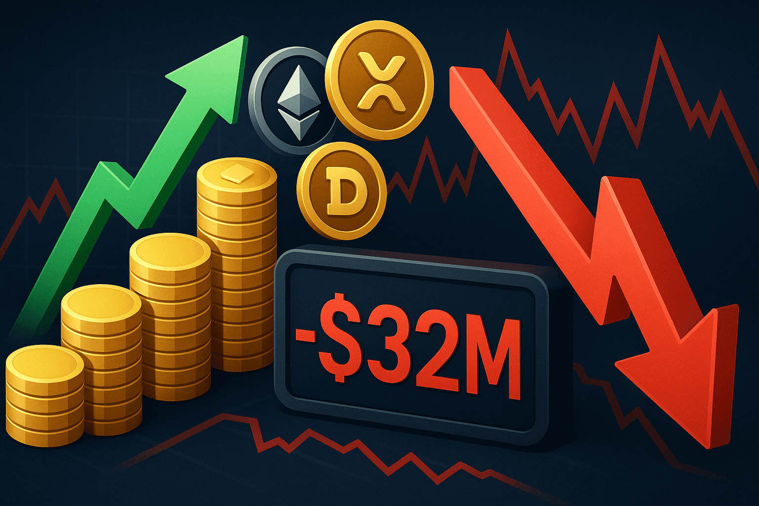 仮想通貨トレーダーがETHとXRPのロングポジション下落で3,607万ドルの含み損を抱える