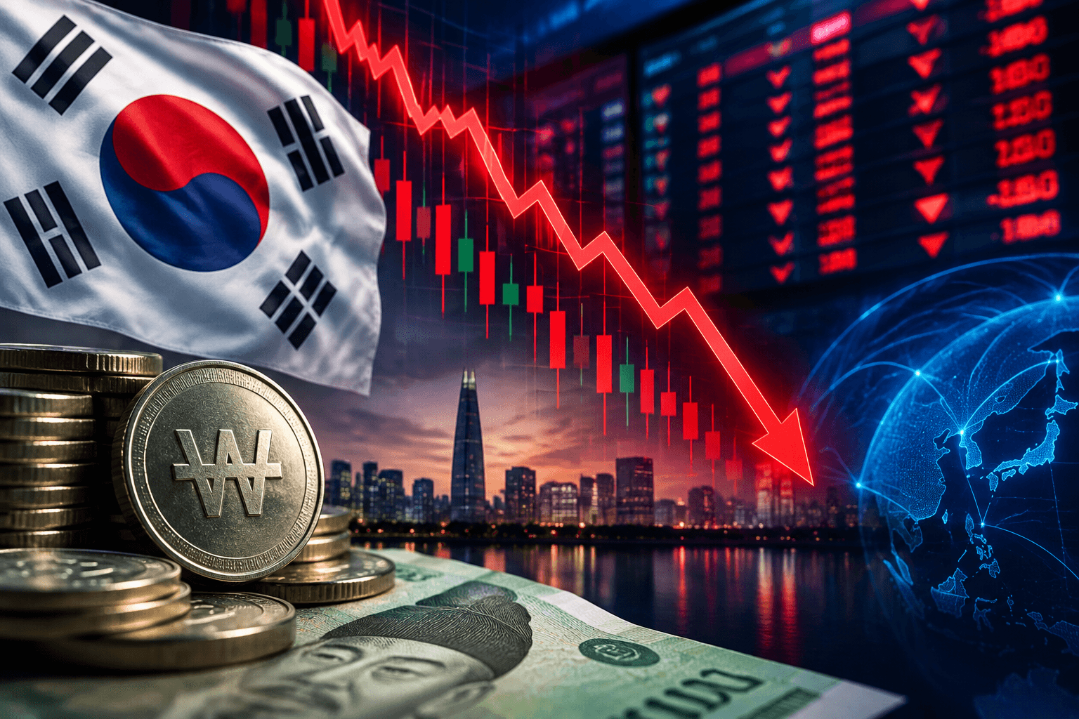 South Korean stocks plunge as KOSPI falls 3.48%; won closes at 1,334.3 per dollar